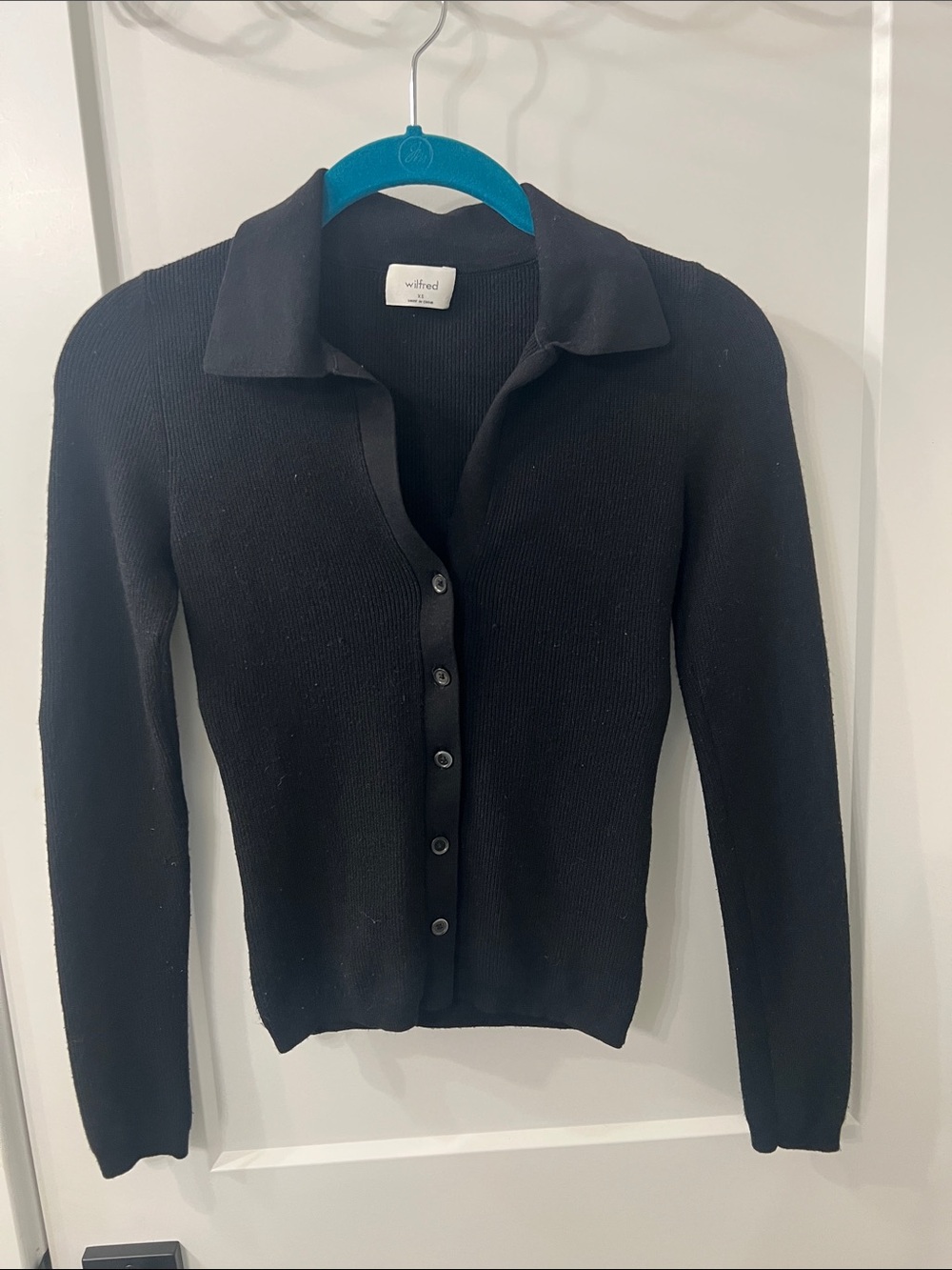 Wilfred Black Collared Button-Front Ribbed Cardigan